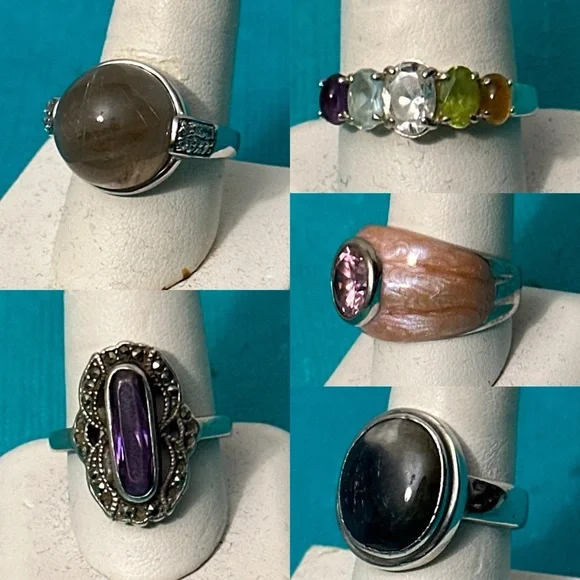 Elegant Multi-Stone Silver Rings Set - Picture 1 of 7
